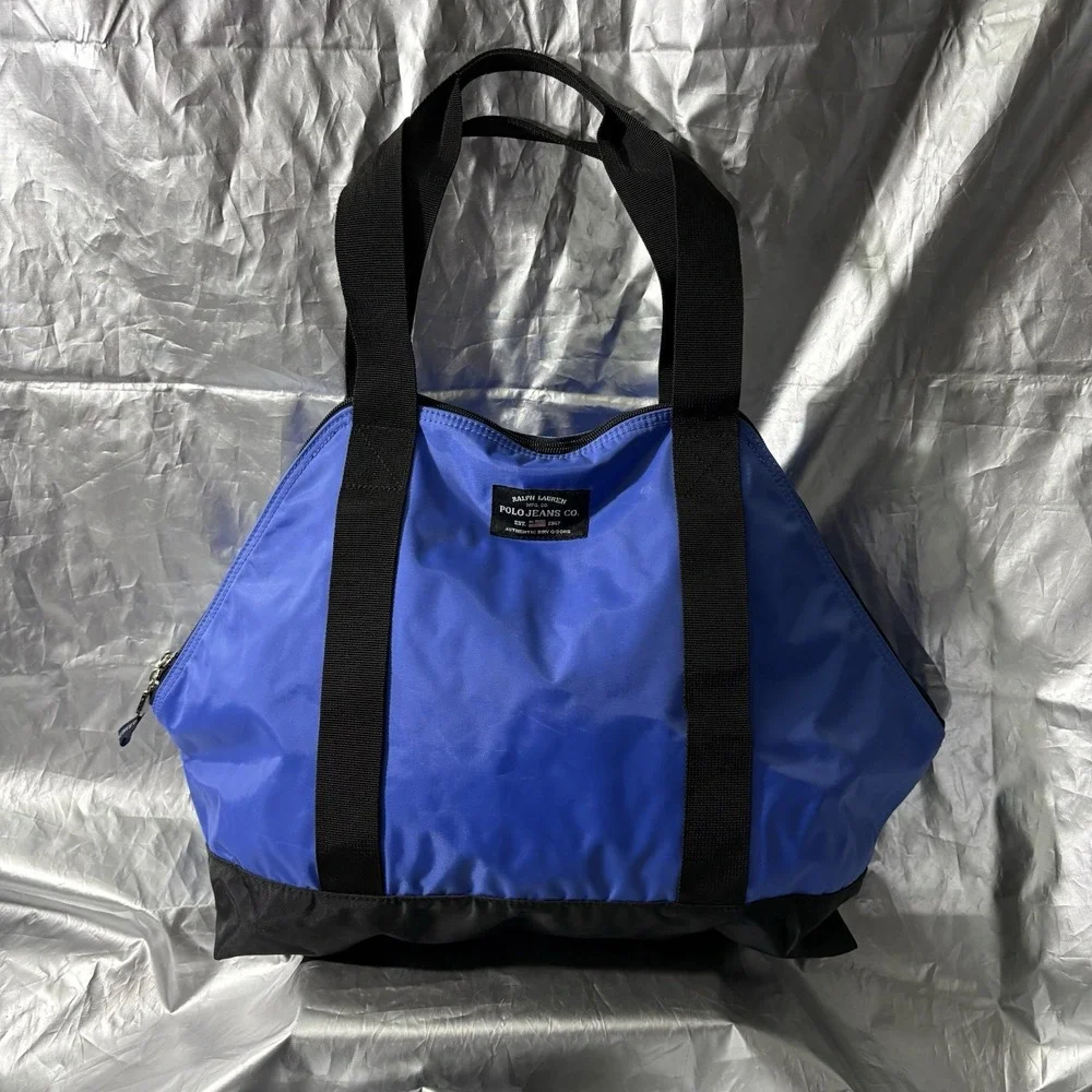 Ralph Lauren Polo Jeans‎ Co. Blue Nylon Zippered Tote Duffel Bag Gym Weekender